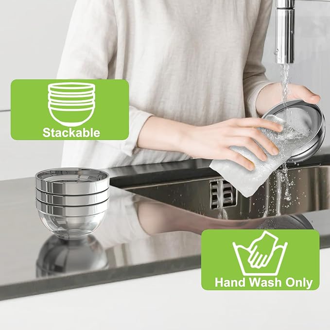 Stainless Steel Bowls Bulk, 10 Pack 4.5in 12.8oz 380ml Mini Small SUS304 Double Wall Insulated Stackable Metal Eating Bowl Containers for Restaurant Serving Snacks Ice Cream Soup Cereal Rice
