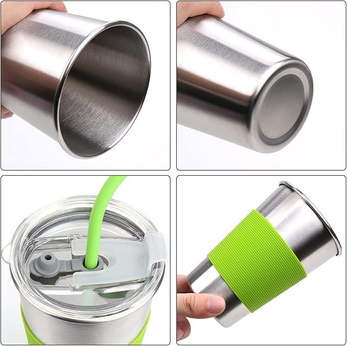 Kids Tumbler with Lids and Straws, 16oz Stainless Steel Cups with Colorful Sleeves, Unbreakable Smoothie Drinking Water Mug, Apply for Adults & Children