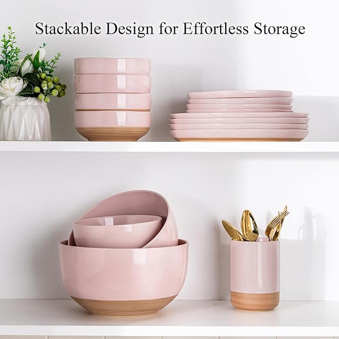 AmorArc Ceramic Mixing Bowls|Nesting Bowls Set of 3 for Kitchen|Stoneware Serving Bowls with Rustic Terracotta Underside for Mixing,Cooking,Baking,Salad| Microwave & Dishwasher Safe 4.6/2.8/1.3 Qt