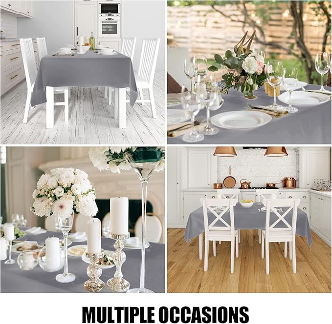 Smiry 4 Pack Rectangle Table Cloth, Waterproof Anti-Scratch Polyester Tablecloth, Decorative Washable Fabric Table Cover for Dining, Buffet, Parties and Outdoor, 52x70, Grey