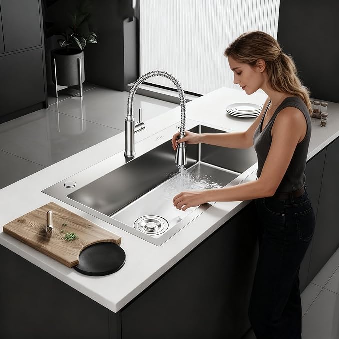 33x22 Inch Drop in Kitchen Sink, 9" Deep Large Top Mount Single Bowl Sinks,Nano Coating Extra-thick Stainless Steel Kitchen Laundry Room Sinks with Accessories Strainer