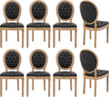 Vintage French Dining Chairs Set of 8, Round Back PU Leather Upholstered Side Chairs with Nailhead Trim and Solid Wood Frame, Sillas de Comedor for Dining Room & Kitchen, Black