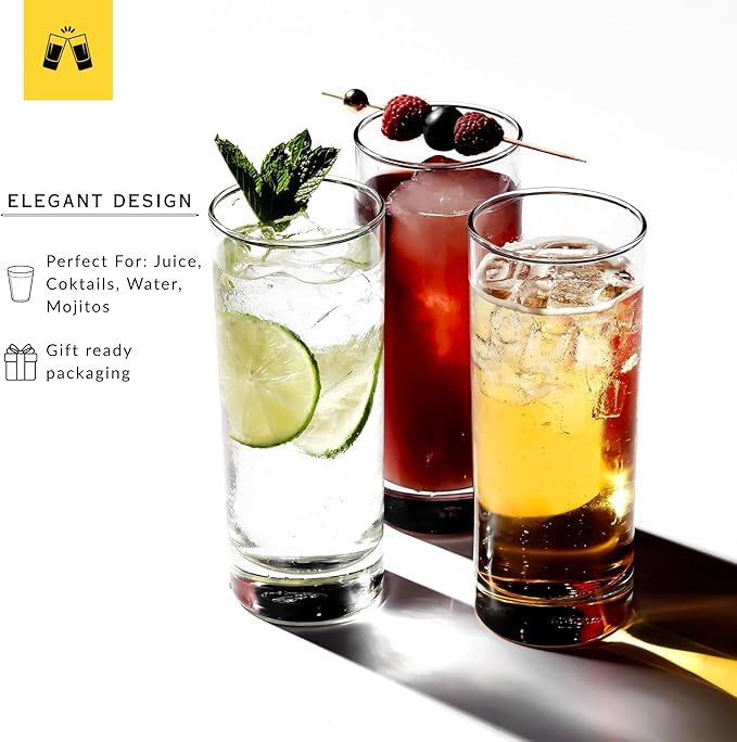 LEMONSODA Premium Highball Glass Set - Elegant Tom Collins Glasses Set of 6-12oz Tall Drinking Water Glasses - Bar Glassware for Mojito, Whiskey, Cocktail