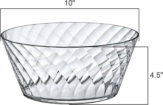 Amazing Abby - Bonita - 130-Ounce Plastic Serving Bowls (Set of 3), 10-Inch Clear Salad Bowl Set, BPA-Free, Shatter-Proof, Dishwasher-Safe, Stackable, Great for Salad, Fruit, Cereal, Snack, and More