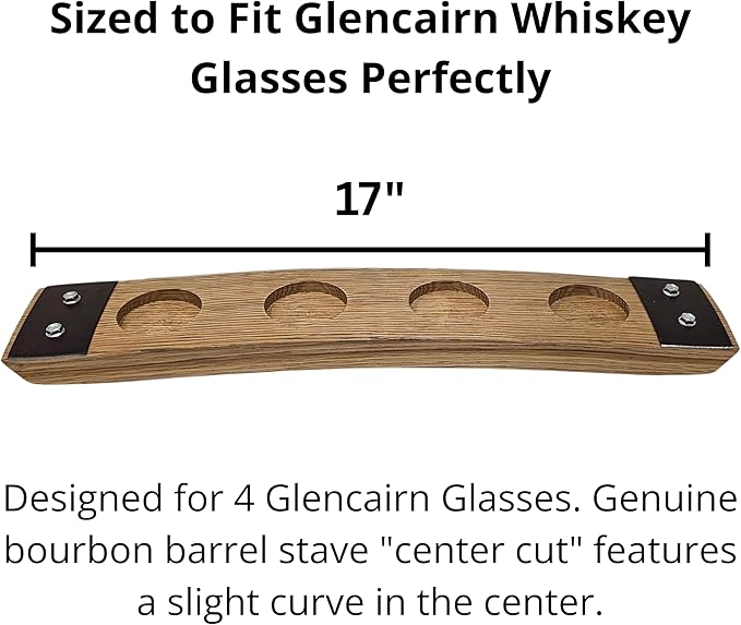 Barrel Stave Premium 4 Glass Whiskey Flight Serving Tray No Glasses Included, Natural