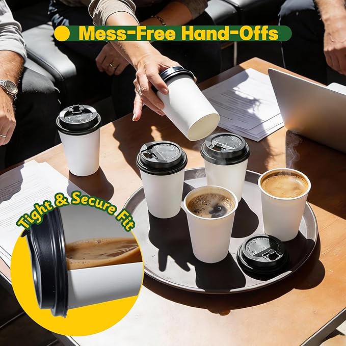 300 Pack 8 oz Disposable Coffee Cups with Lids, Leak-Proof To Go Coffee Cups for Hot/Cold Beverages, Disposable White Paper Cups with Lids for Home Parties, Office, Travel and Events