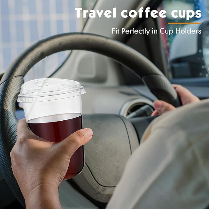Baderke 100 Pcs Plastic Cups with Sip Lids Round Bottom Disposable Plastic Coffee Cups with Lids Clear Strawless Crystal Mugs for Iced Coffee Smoothie Cold Beverage Party Catering Supplies (16 oz)
