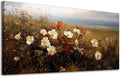 ADJUVANT Wall Art Vintage Coastal Wildflower Field 40"L x 20"W, Seaside Meadow With White And Orange Blooms Canvas Painting Nature Artwork Retro Floral Prints Botanic Wall Decor for Living Room Bedroom