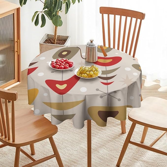Retro Mid Century Round Tablecloth, Abstract Rustic Colorful Geometric Print Tablecloth for Home Party Dining Room Kitchen Decor 60Inch(152cm)