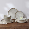Famiware Annecy Plates and Bowls Sets, Stoneware Dinnerware Sets for 4, 12 Pieces Dish Set with Lipped Edges, Chip and Scratch Resistant, Microwave and Dishwasher Safe, Grey-White