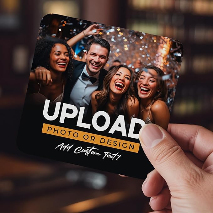 20 Pack Personalized Drink Coasters, Custom Cardboard Coasters with Photo and Text, Design Your Own Coaster for Events, Parties, Bars, and Unique Gifts, 3.95" Round, Design 7