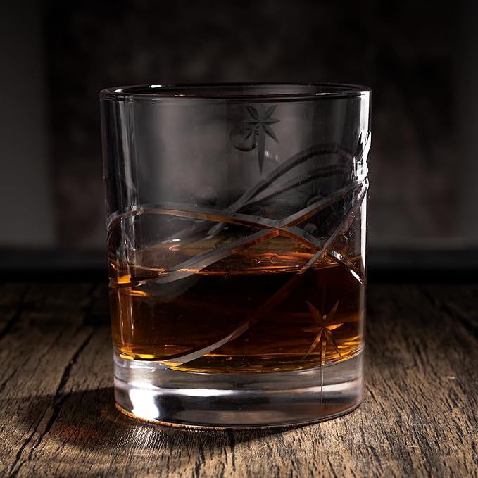 SHOSHIN Premium Hand Cut Whiskey Glasses (13 OZ, Set of 4) - Handmade Double Old Fashioned Scotch Glasses - Gift for Bourbon Lovers - Style Glassware for Rum - Space Pattern set 4