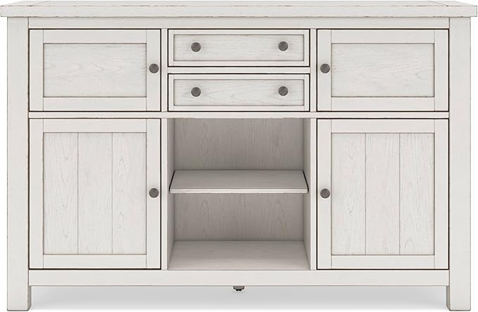 Signature Design by Ashley Robbinsdale Casual 4-Door Dining Server with Adjustable Shelves and Felt-Lined Drawers, White