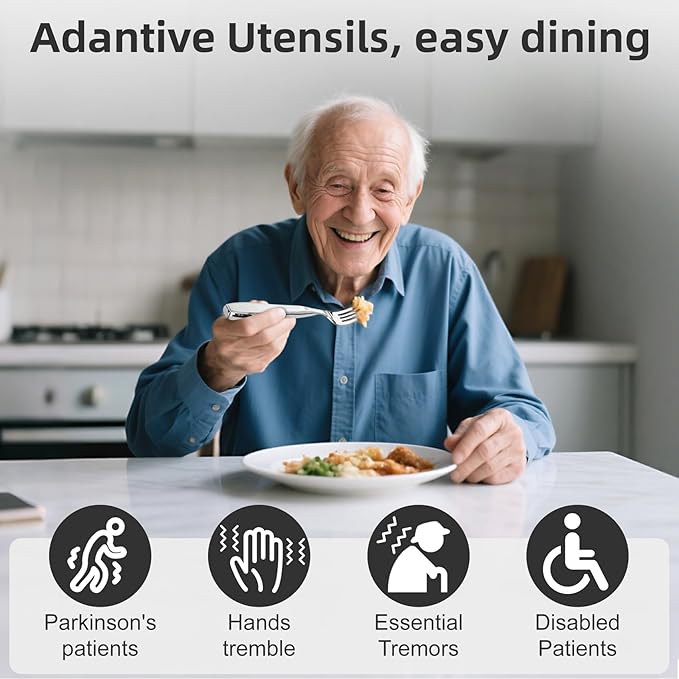 Weighted Utensils for Hand Tremors and Parkinson's Patients-Adaptive Utensils-3 Piece Set Weighted Silverware for Elderly, Arthritis, Weak Hand Grip.Gifts for Parkinsons Patients