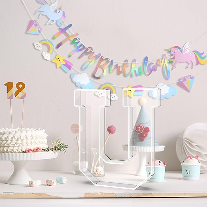 13.8" Acrylic Letter Charcuterie Tray, Charcuterie Letters Fillable Box for Food, Reusable Serving Cake Candy Dish Display Tray for Birthday Anniversary Party Decoration (Letter U)