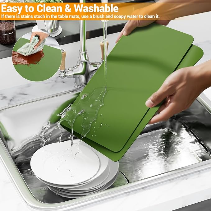 2-Pack Extra Thick Silicone Counter Mats - 24”x16” Large Heat Resistant Kitchen Countertop Protector, Non-Slip Hot Pad Trivet for Air Fryer, Hot Pots & Pans, Coffee Maker(Green)