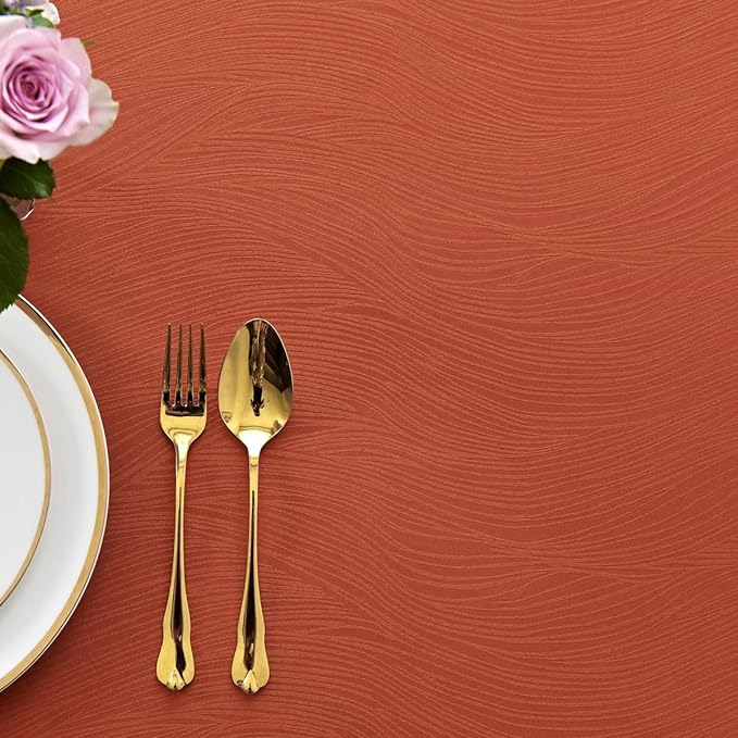 maxmill Jacquard Table Cloth Swirl Pattern Spillproof Wrinkle Resistant Halloween Decorative Fabric Tabletop Soft Dining Tablecloth for Fall Harvest Thanksgiving Dinner, Rectangle 52 x 70 Inch Rust