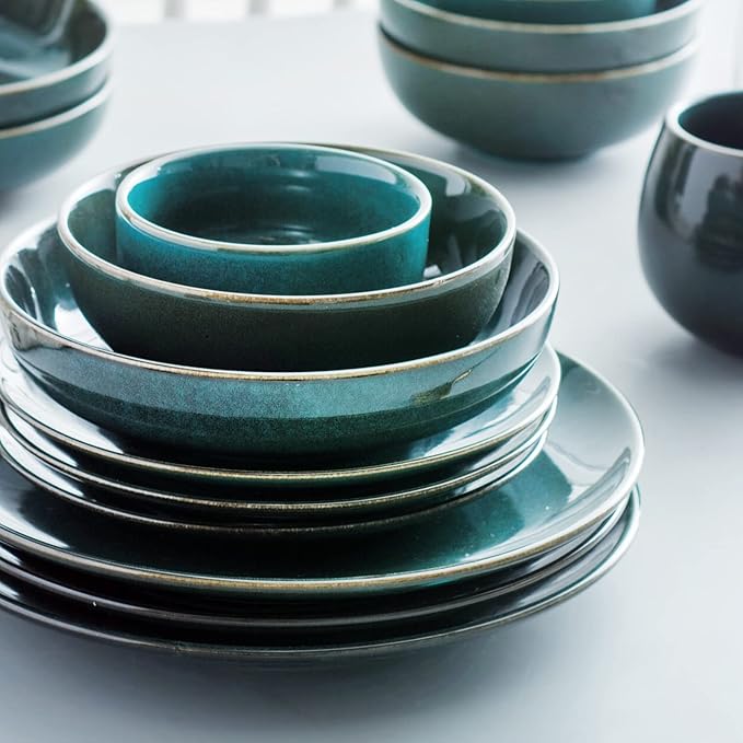 UNICASA Ceramic Cereal Bowls Set, 18 OZ Salads Bowls Set of 4, Dessert Serving Bowl for Soup, Reactive Glaze Ramen Bowls, Microwave Oven and Dishwasher Safe (Teal)