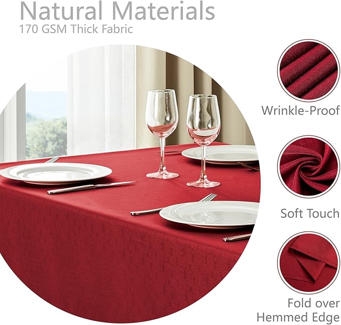 Rectangle Tablecloth Waterproof 60x144 inch Linen Textured Table Cloth Stain and Wrinkle Resistant Washable, Decorative Fabric Table Cover for Dining, Party and Camping, Red