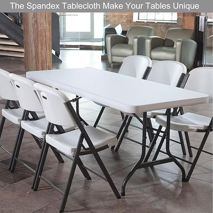 4 Pack Spandex Tablecloth Table Top Cap Cover Washable Elastic Rectangle Tablecloth for 6 FT Folding Tables for Indoor Outdoor Party (72 x 30 Inches, White)