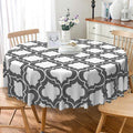 Laeacco 36 Inch Morocco Round Tablecloth Grey White Geometric Lattice Modern Abstract Art Print Table Cloth Washable Waterproof Wrinkle Free Table Cover for Kitchen Dining Picnic Party Decoration