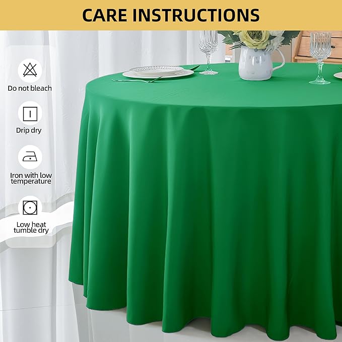 2-Pack Round 108-inch Forest Green Table Cloths, Solid Stain and Wrinkle Resistant Circular Tablecloth, Premium Plain Weave Polyester Fabric Table Linen Covers for Hotel, Banquet