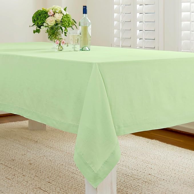 Solino Home Linen Tablecloth for Rectangle Tables 60 x 120 Inch - 100% Pure Linen Pastel Green Table Cloth - Fete, Machine Washable Cloth Tablecloth for Spring, St Patricks Day, Easter