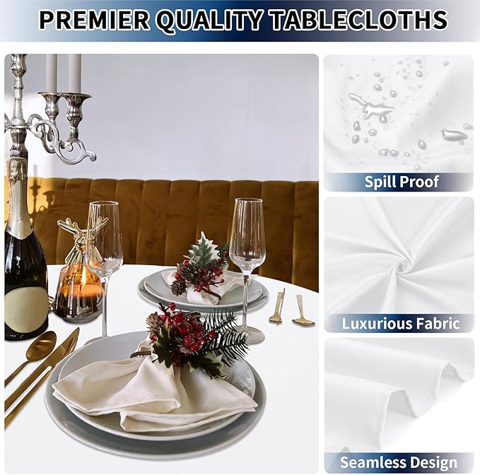 PureFit 8 Pack Round White Table Cloths 120 Inch for Round Tables, Stain and Wrinkle Resistant Table Linens for Home Use, Wedding, Party, Banquet and Camping