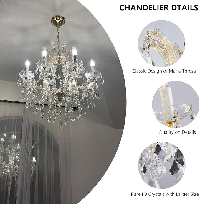 Modern Gold Chandelier Light Fixtures - 8 Lights Luxury Crystal Chandeliers for Dining Room, Kitchen Island, Living Room, Bedroom
