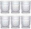 MDLUU 6-Pack Embossed Drinking Glasses, Romantic Glassware, Vintage Glass Tumblers for Juice, Beverages, Cocktail, Capacity 9oz/265ml