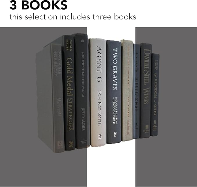 Real Books by Color® (Set of 3, Gray) Decorative Bookshelf Home Decor Shelf Styling Photo Prop