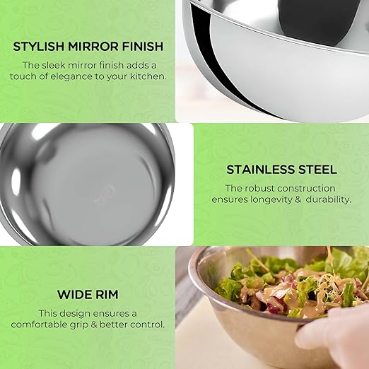 OCS Parts 1.5 Quart Mixing Bowl | 8-Inch Stainless Steel Professional Grade Flat Base Mixing Bowls for Home and Commercial Kitchens | Dishwasher Safe