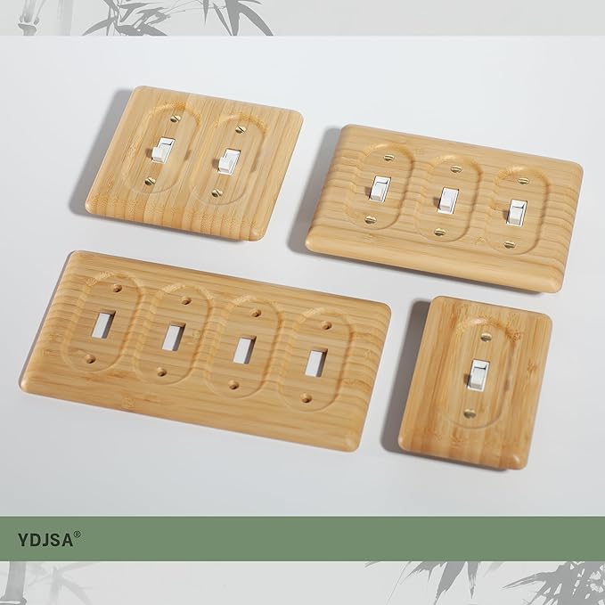 Bamboo Wood Cover Plate for 4 Toggle Switches Quad Size