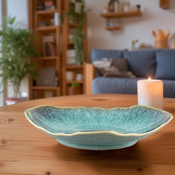 Green Ceramic Decorative Bowl – 12 In Fruit Bowl, Candy Dish, Key Bowl for Entryway Table, Trinket Dish, Ring Dish, Jewelry Tray, Porcelain Catchall for Kitchen, Bedside, Living Room Home Decor