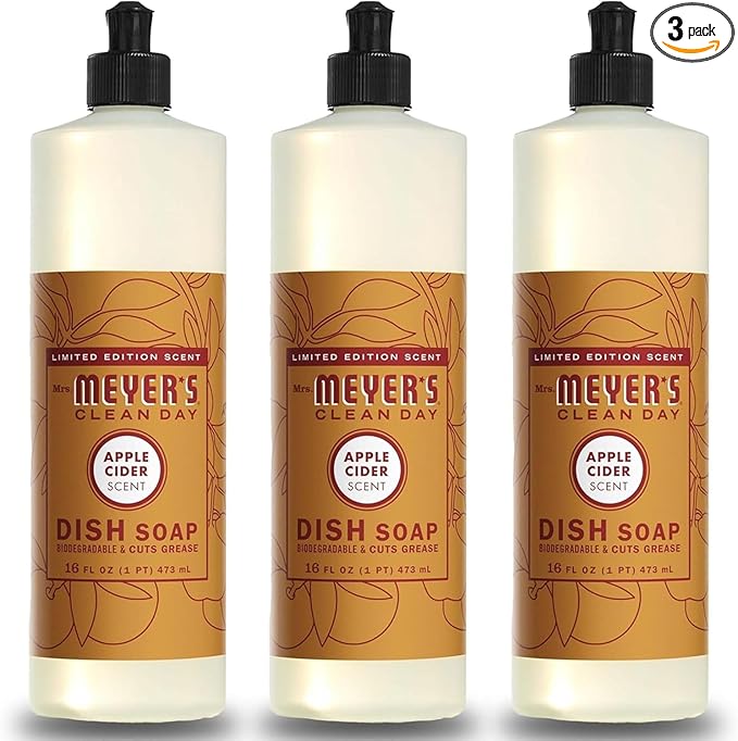 MRS. MEYER'S CLEAN DAY Liquid Dish Soap, Limited Edition Apple Cider, 16 fl. oz - Pack of 3