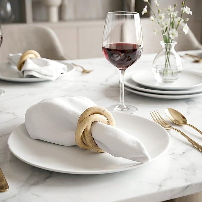 Farmhouse Napkin Ring Set of 12 - Wooden Napkin Holders for Dining Table, Everyday Use, Thanksgiving, Holiday, Christmas, Festive, Party, Gift, Décor (Shades of Brown) - CLEENTABLE