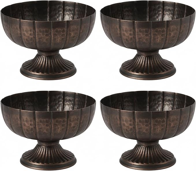 4 Pcs Distressed Black Bronze Compote Vase for Centerpieces Compote Bowl 8'' Wide Vintage Decorative Antique Urn Planter Vase for Wedding Event Anniversary Party Indoor Outdoor Activity