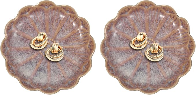 uxcell 2Pcs Ceramics Jewelry Plate, Sunflower Shape Key Holder Bowl for Entryway Table Decor Small Ring Tray Dish Gift for Women Girlfriend, Purple
