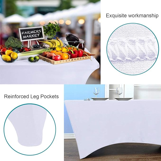 RELIANCER 1 Pack Stretch Spandex Table Covers for Rectangular Tables,8FT Elastic Fitted Tablecloth,Universal Rectangular Table Cloth Protector for Outdoor Party,Wedding,Bar,Birthday,Banquet,Events