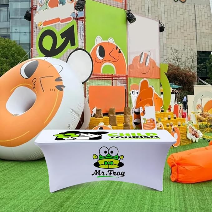 Personalized Table Cloth with Logo Image Customized Tablecloth 4FT/5FT/6FT/8FT Spandex Customized Table Cover Promotional Business Tradeshow Events Birthday Party Wedding (5FT Spandex(Closed back))