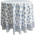 ATOSII Roma Blue 100% Cotton Boho Round Fall Tablecloth, Handblock Floral Print Table Cloth Linen for Kitchen Dining I Parties, Outdoors, Weddings, Christmas, Thanksgiving Decor 90" Inches Diameter