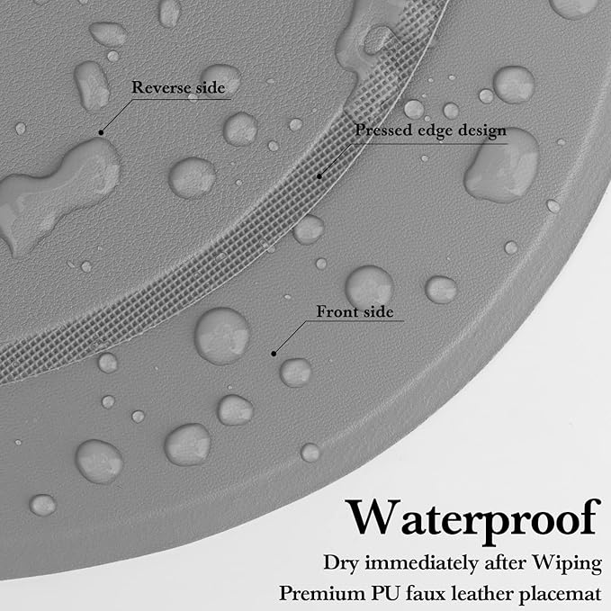 Placemats Set of 6, Faux Leather Placemats, Oval Table Mats, Heat Stain Scratch Resistant Non-Slip Waterproof Oil-Proof Washable Wipeable Outdoor Indoor for Dining Patio Table Kitchen Decor and Kids