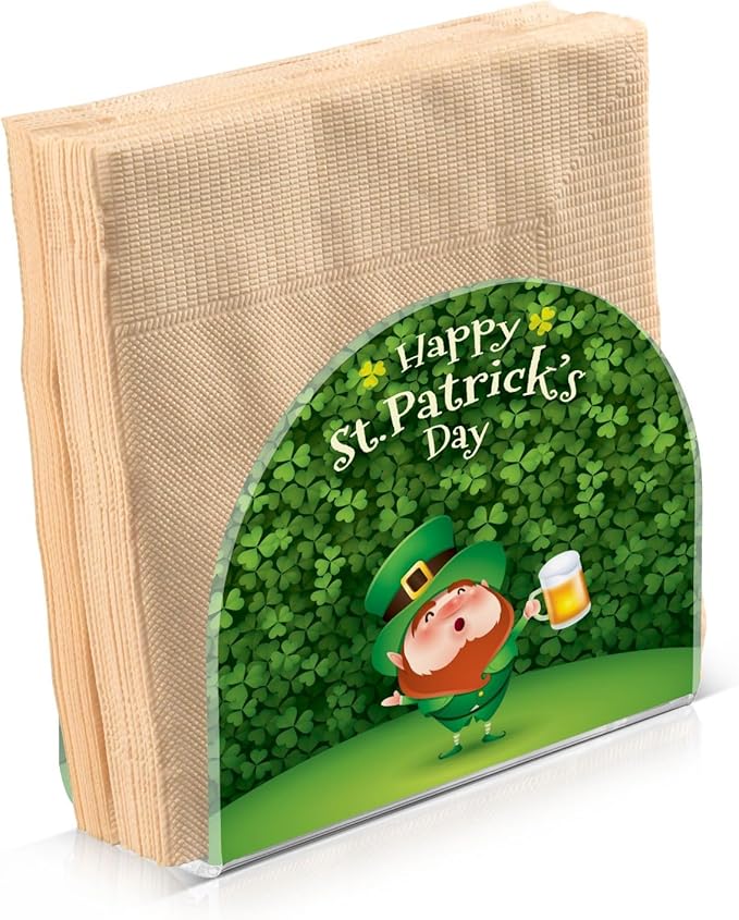 Napkin Holder Shamrocks Patrick Day Crystal Clear Acrylic Napkin Holders,Green Paper Napkin Holder Dining Table Dispenser for Kitchen Restaurant Home Decor Bar Accessories