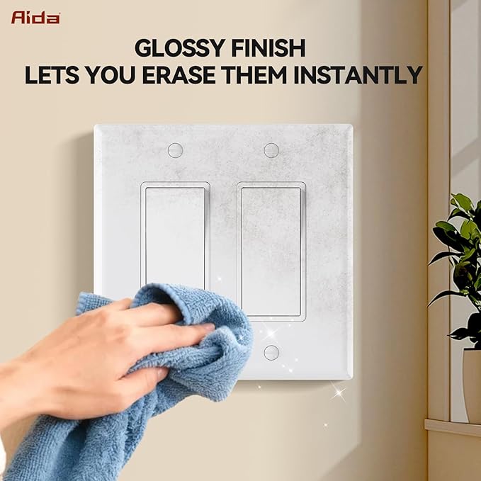 AIDA 2-Gang Decorative Wall Plates, Standard Size 4.53" H x 4.57" L, Unbreakable Thermoplastic, UL Listed - 1 Pack, Glossy White for Outlets & Switches