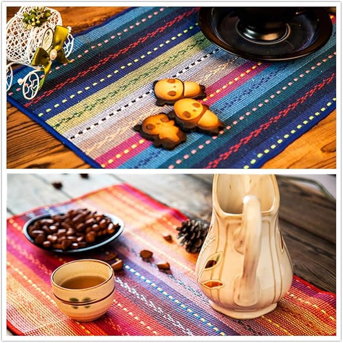 WAZAIGUR Hand Woven with 100% Cotton Placemats Colorful Placemats Braided Ribbed Durable Heat-Insulation Table Mats Set of 4,Blue