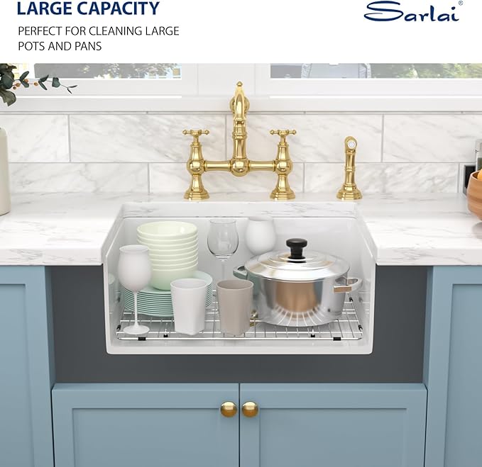 Sarlai 30 Inch White Undermount Kitchen Sink - Large Kitchen Sink Drop In 30"x18"x10" Dual Mount White Sinks Topmount Single Bowl Fireclay Basin with Custom Accessories