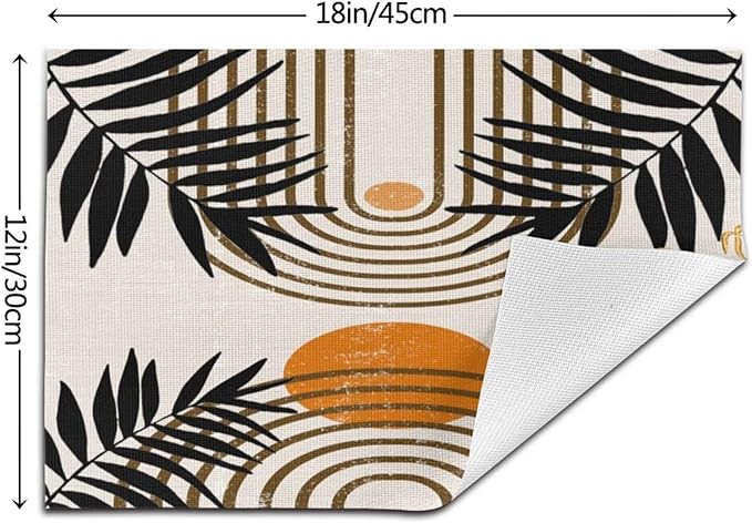 Vintage Mid Century Boho Placemats for Abstract Sun Bamboo Aesthetic Arch Curve Leaves Geometric Washable Place Mats 12x18Inch for Dining Kitchen Farmhouse Decor 6 PCS