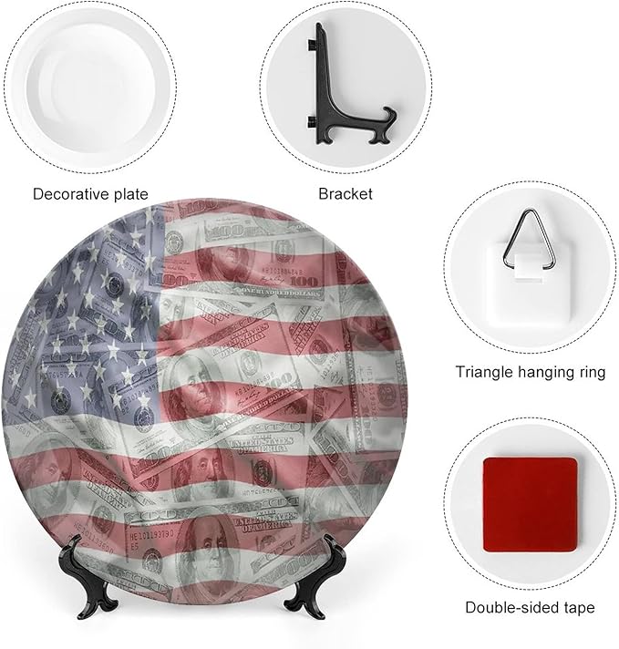 Ceramic Plates, American Flag Decorative Ceramic Plates, Dolar Exchange, 6 Inch, for Dining, Parties, Wedding, Multicolor
