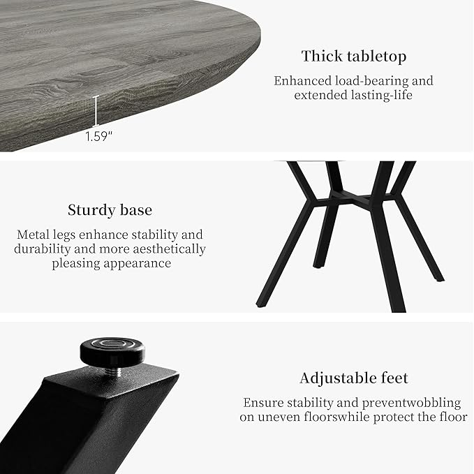 Extendable Round Dining Table Set for 6 People, 43.3"-59.1" Extendable Kitchen Table with 6 Upholstered Chairs, Space Saving for Kitchen Dining Room (Walnut Table+6 U-Shaped White Chairs)