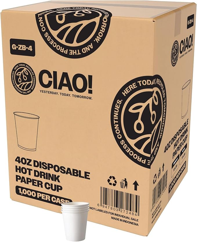 CIAO! 4oz White Paper Hot Cup, Disposable, 63mm Diameter 2,000 Count